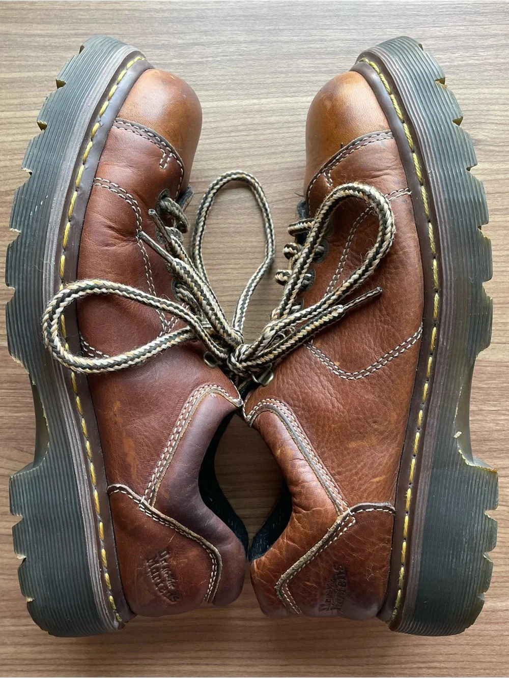 VTG Dr. Martens 8A40 Brown Leather Platform Oxfords Made in England Chunky Men 8